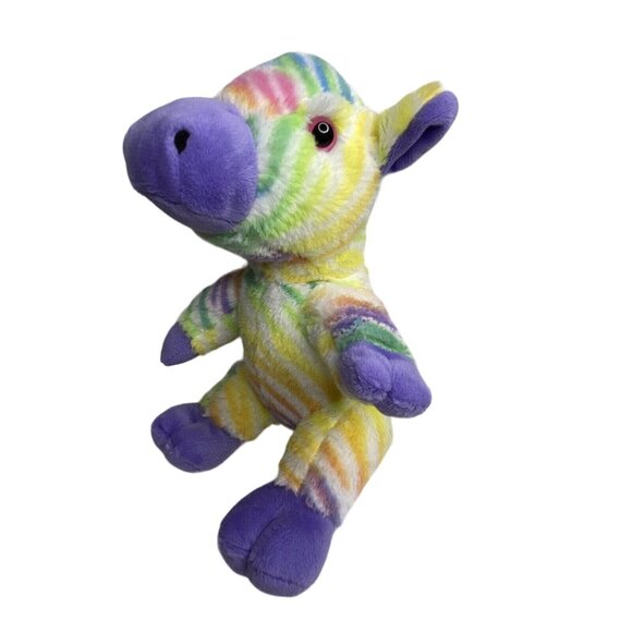 Pastel Striped Zebra Plush Stuffed Animal Rainbow Purple 8" No Tag Pink Eyes - Picture 1 of 8